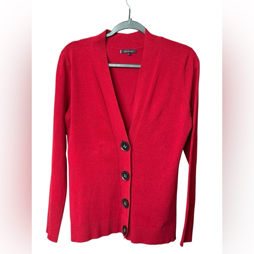 Anne Klein Red Silk Blend Button Front Cardigan Sweater Size PL - Picture 2 of 8